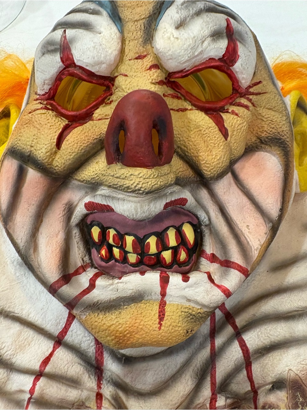 Scary Clown Costume Mask in Yellow and Red and old man mask